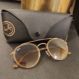 Ray-Ban Gold and Brown Round Sunglasses